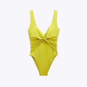 NWT Zara Knotted One Piece Swimsuit Lime Green Medium